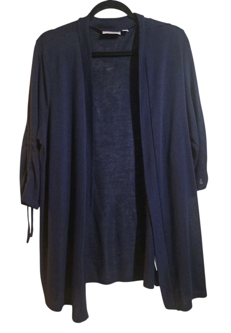 Belle Beach by Kim Gravel Women's L Lightweight Open Front Ruching Cardigan Navy